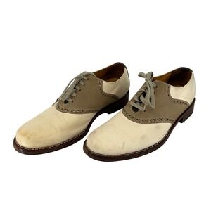 Cole Haan Mens Leather Saddle Oxford Shoes Cream Tan Lace Up Size 9.5M